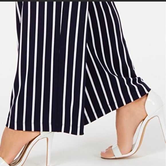 NY Collection Jumpsuit Petite Plus 2XP Striped Lace-Up Casual - Picture 2 of 14